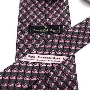 ERMENEGILDO ZEGNA Purple Geometric Luxury Silk‎ Tie Made In Italy Necktie